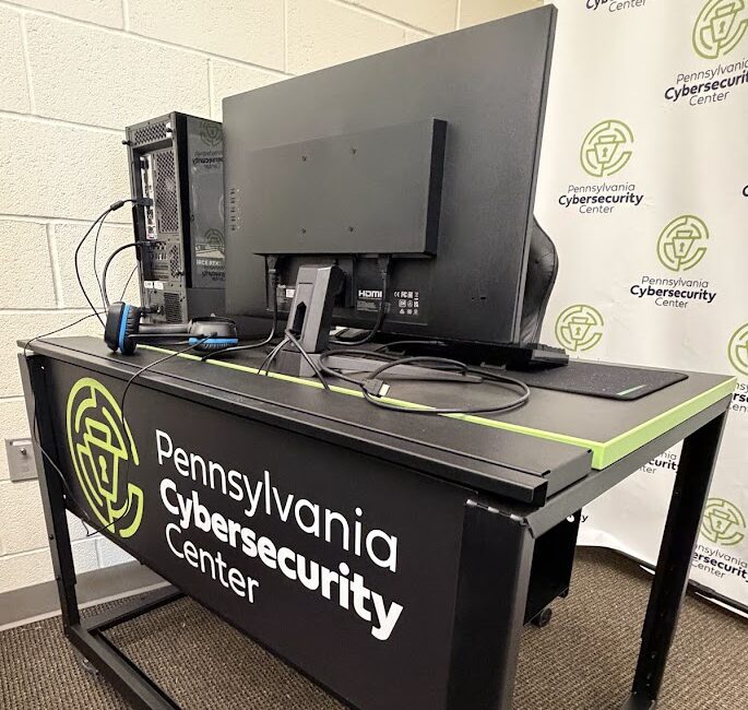 PA Cybersecurity Center setup with computer and desk